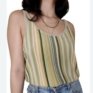 NORTON MCNAUGHTON KNIT Tank Top Striped Moss Green & Tonal colours Womens sz Med
